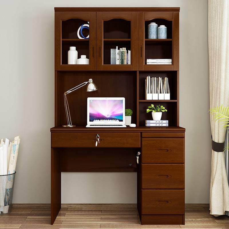 实木书桌书架组合家用卧室简约书柜书桌一体学生写字桌带书架