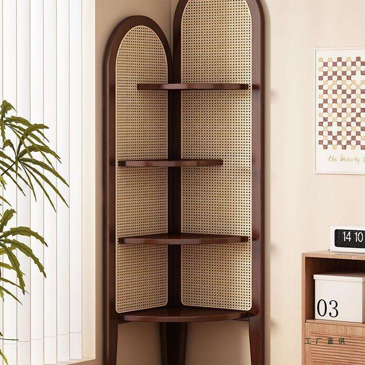 转角置物架实木落地墙边角收纳柜客厅三角柜子餐厅拐角书架储物柜