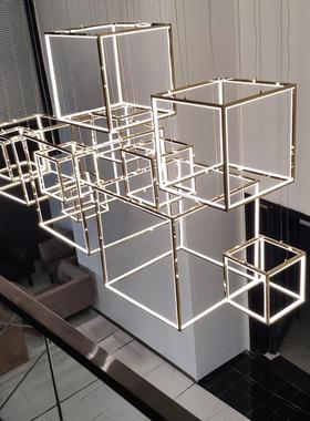 复式楼梯中空大厅后现代轻奢售楼部沙盘餐饮大堂创意简约组合吊灯