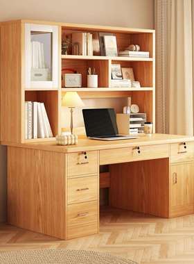 电脑桌台式家用书桌书架一体简易学生学习桌卧室书房办公写字桌子