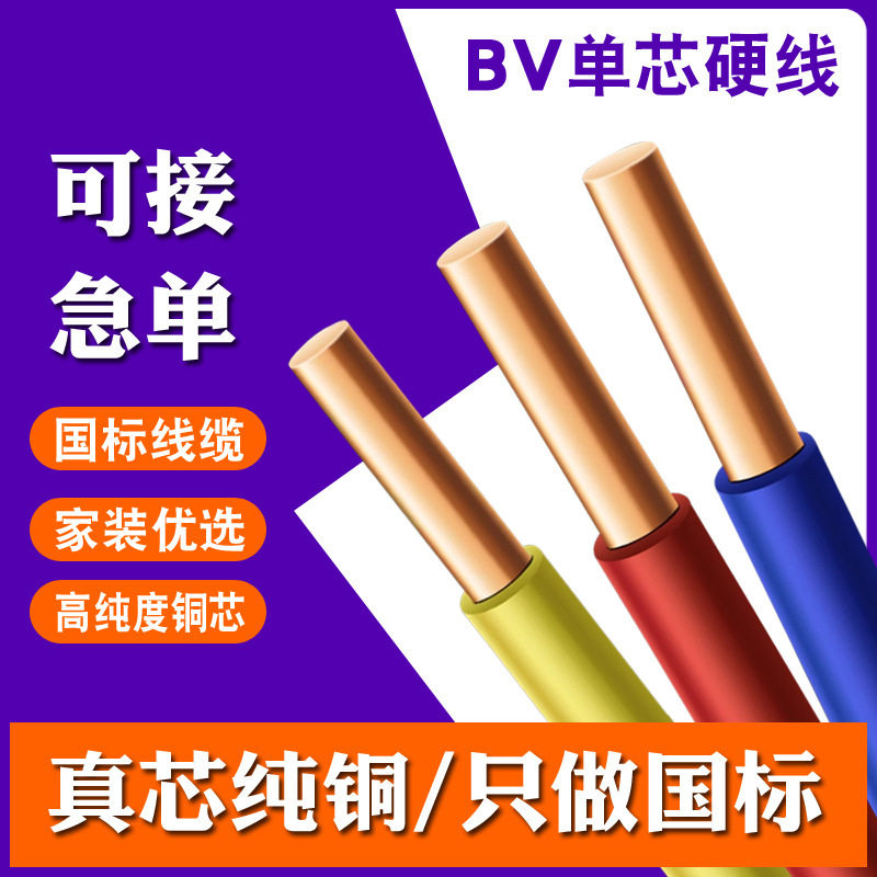 国标BV电线4 10平方家用纯铜单芯硬线阻燃绝缘铜芯铜线bv家装电线