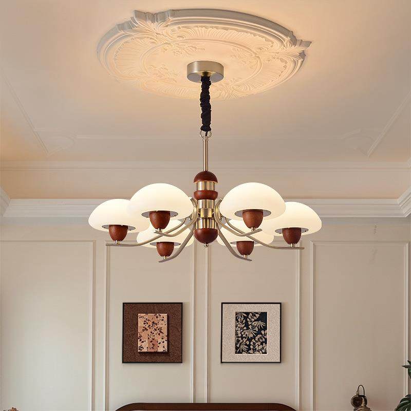 中古风客厅吊灯复古风胡桃木色大厅主灯柿子实木卧室客厅餐厅灯具
