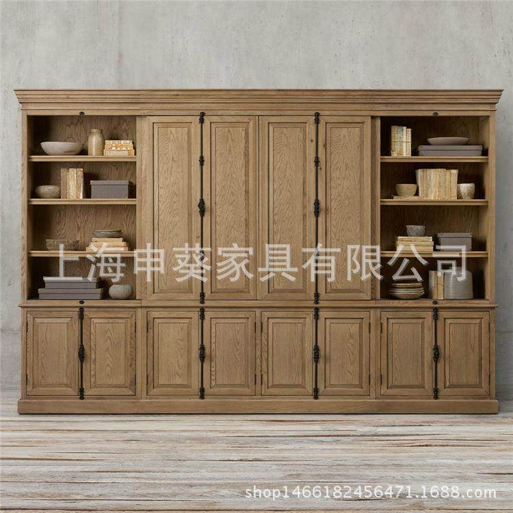 美式实木电视柜大型展示柜古典简约组合书架储物柜样板房全屋家具