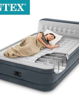 INTEX64448靠背气垫床内置电泵充气床垫家用双人折叠便携床午休床
