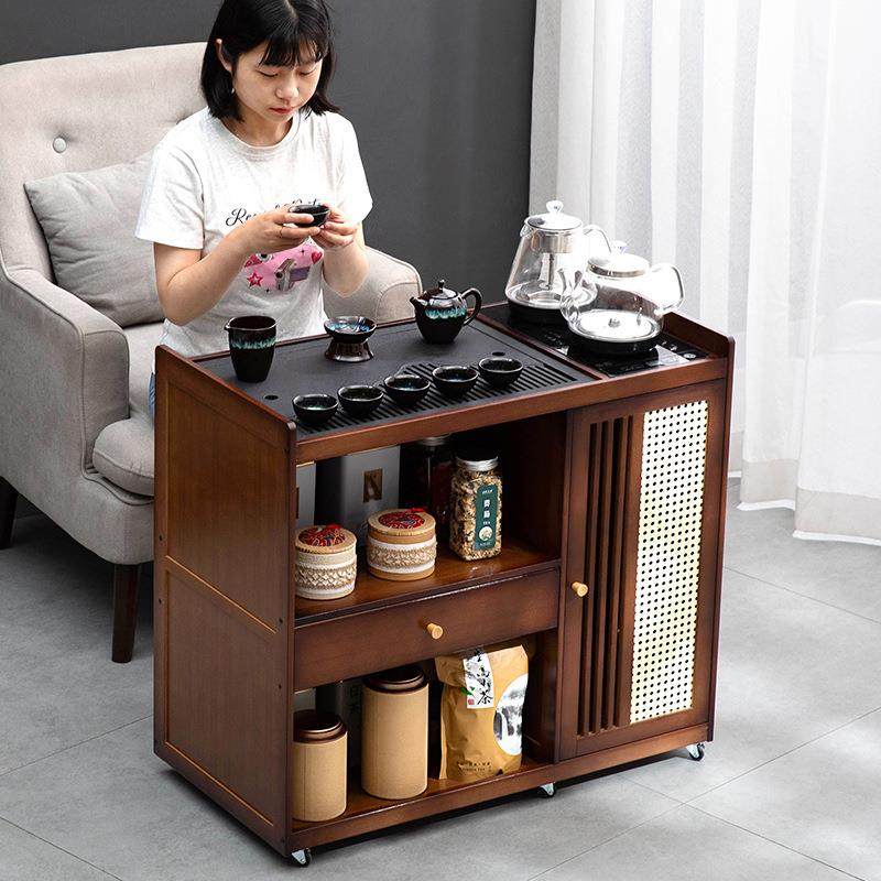 移动茶桌小茶台烧水壶一体家用茶水柜实木茶几茶车阳台煮泡茶桌子