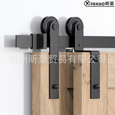 谷仓门吊轨直臂型全套轨道配件移门重叠门单轨道双门滑轮bypass