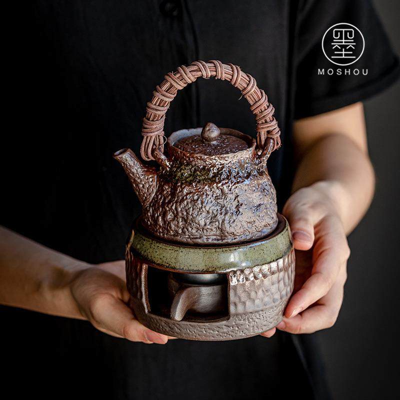 粗陶柴烧温茶炉复古暖茶器蜡烛加热底座茶壶小茶台家用提梁壶套装