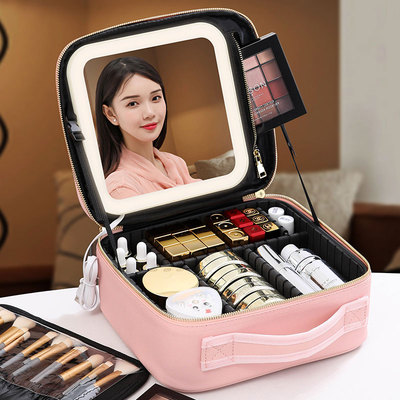 LED带灯带镜子化妆包女