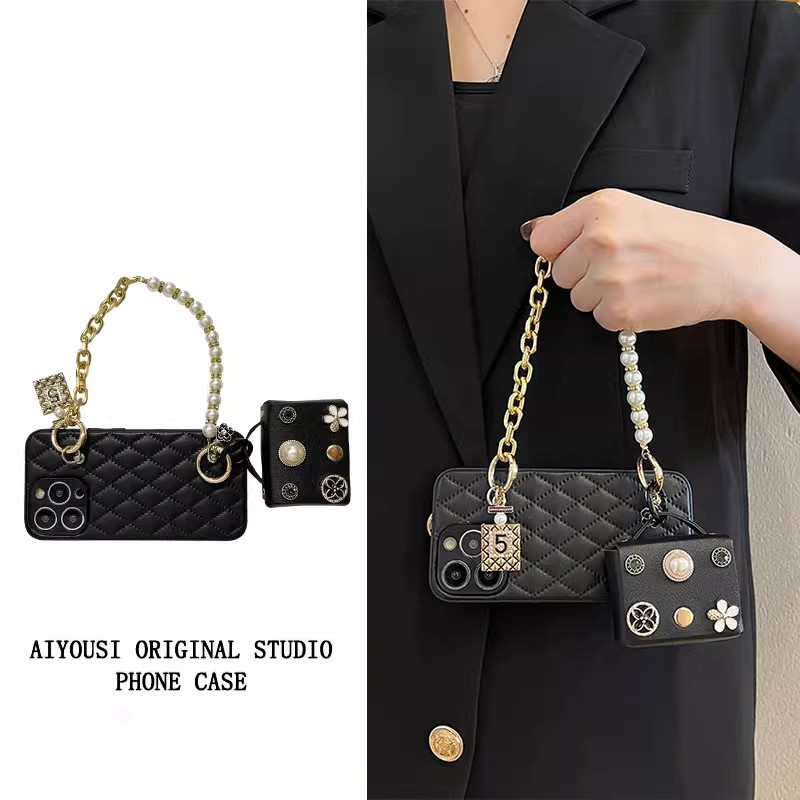 复古小香风耳机包珍珠手提