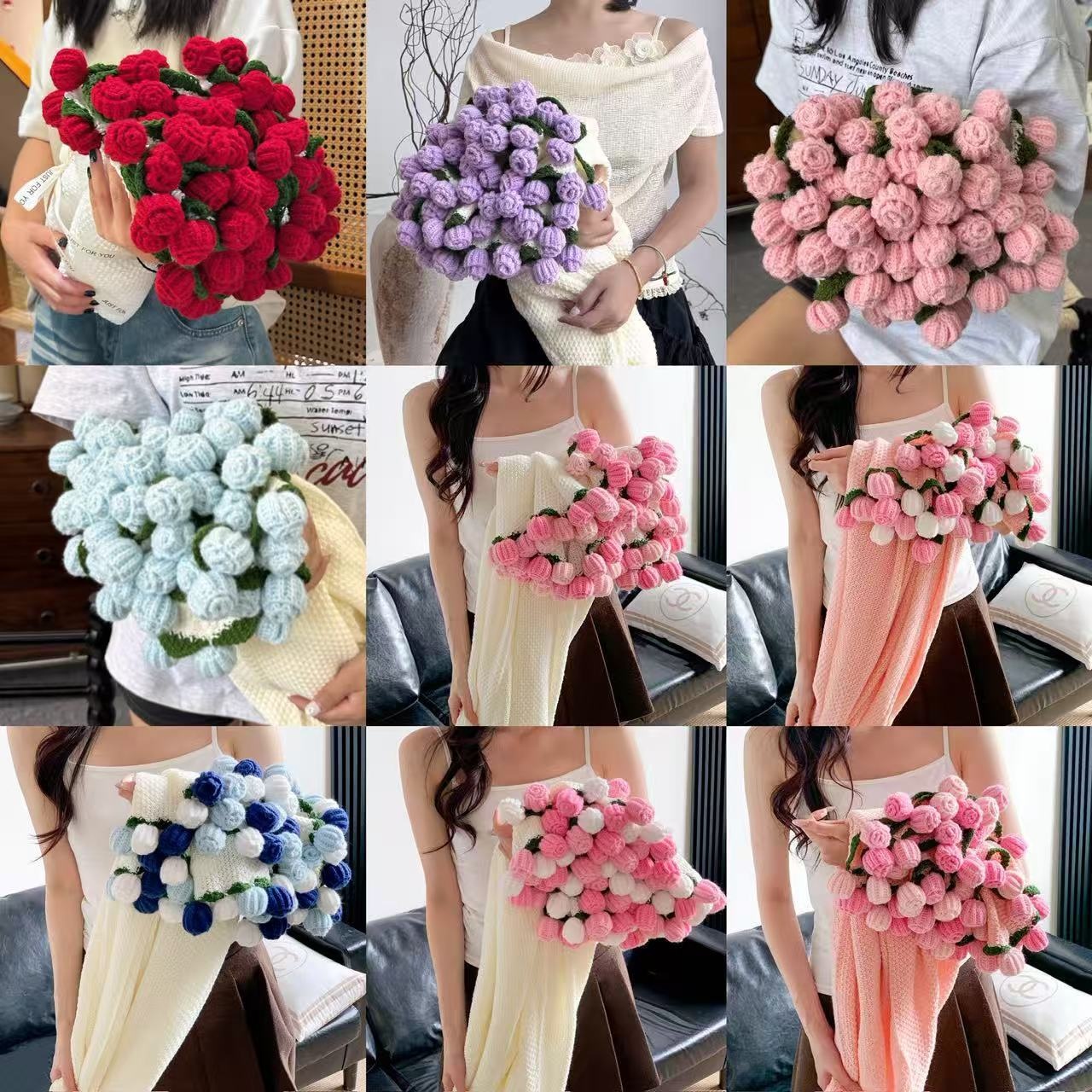 鲜花毛毯网红田园风玫瑰花束毯子情人节礼物闺蜜钩织铃兰花毛毯