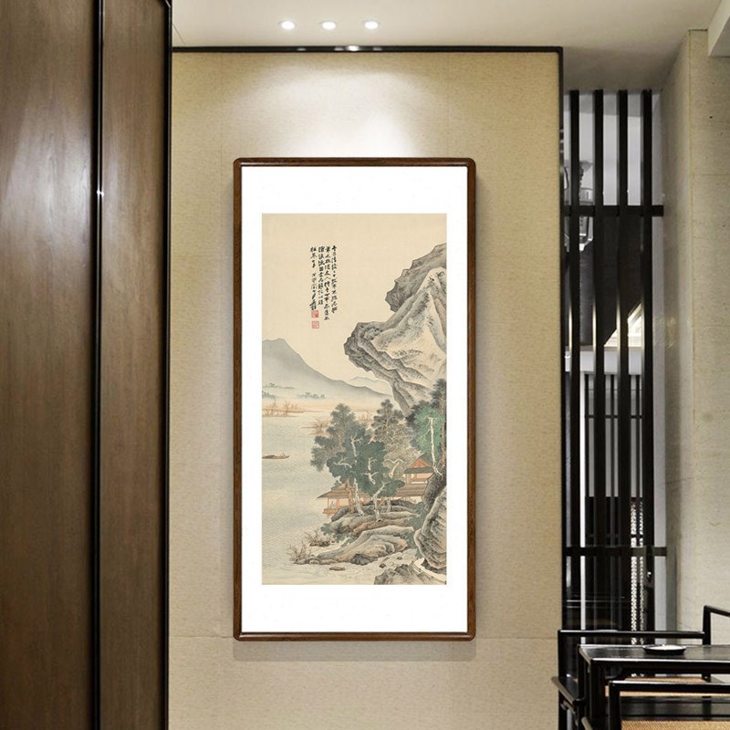 张大千国画山水画沧浪渔笛图客厅玄饰画书房走廊过道挂画
