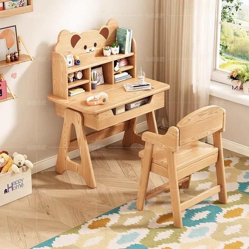 环保儿童学习桌小学生书桌实木写字桌家用带书架一体学习桌椅,住宅家具,书桌,淘宝优惠券,粉丝福利购,淘宝优惠卷