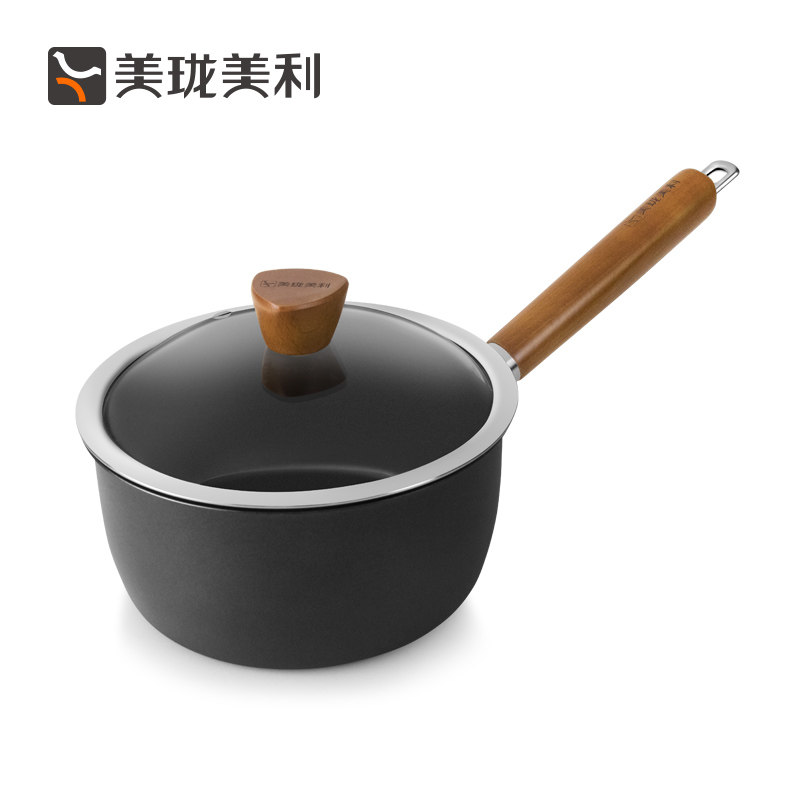 美珑美利黑晶铁锅煮汤锅粘锅单带盖小涂层