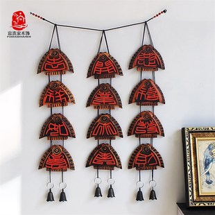 复古门上装饰品挂件铃铛鱼小饰品室内墙上过道古典实木壁饰