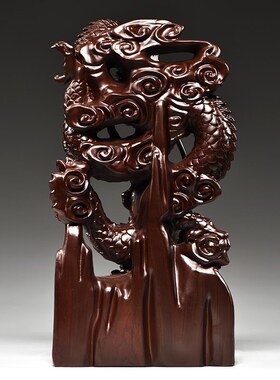 黑檀木雕龙木制十二生肖红木龙家居客厅电视柜装饰工艺品送礼