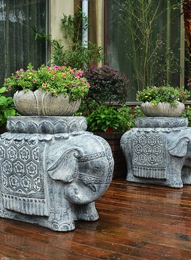户外大象仿石墩h花盆底座别墅大门口两侧门前摆件一对庭院造景布