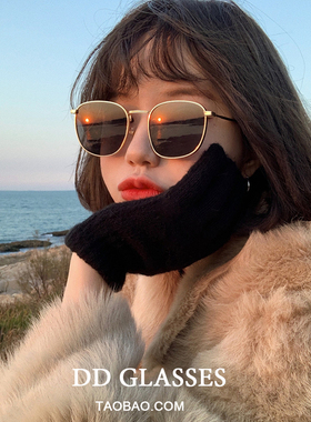 复古港风白色太阳眼镜女椭圆形 小脸潮街拍墨镜遮阳度假沙滩眼镜