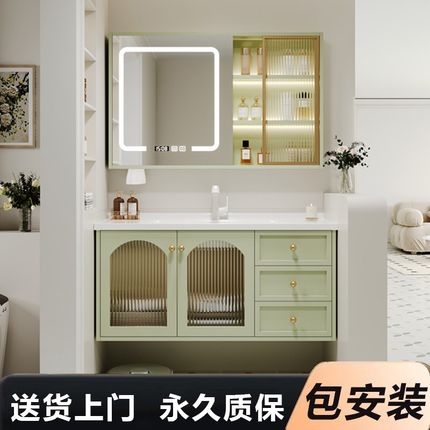 法式橡木烤漆h实木浴室柜组合陶瓷一体洗手池卫生间洗漱台洗脸盆