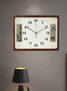 2024新款实木新中式客厅家用钟表万年历简约时尚方形时钟挂墙钟表