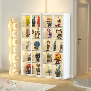 钢制奶油风玻璃门落地款展示柜铁皮收纳I储物柜手办玩偶防尘展示