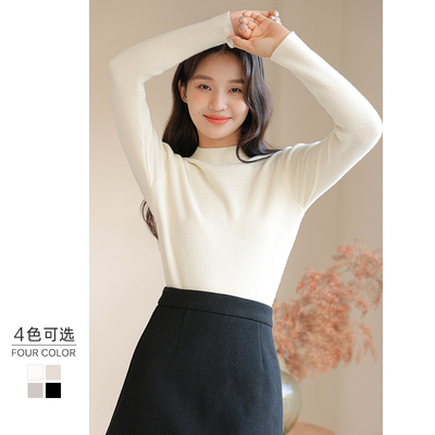 100%纯羊毛半高领打底衫女2025秋冬新款长袖内搭毛衣白色针织上衣