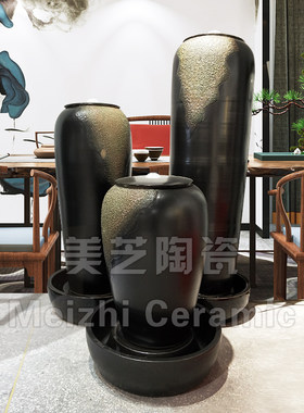 居家火焰流水景观陶瓷罐加湿器涌泉陶罐涌水陶缸储水坛子喷水花瓶