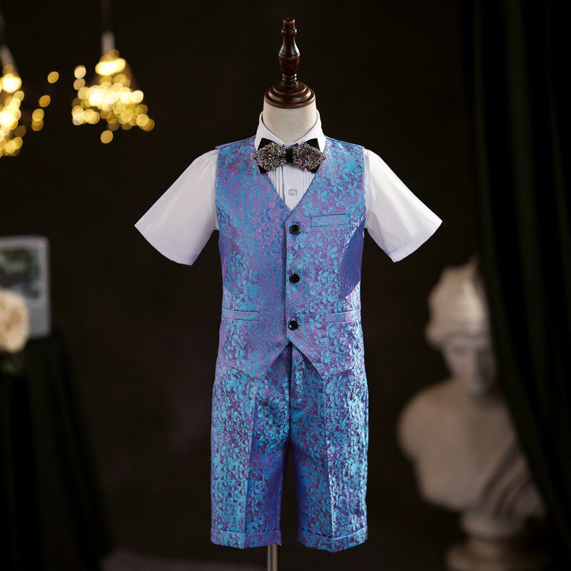 男童礼服高级感夏短袖生日礼服男孩主持人钢琴走秀朗诵表演服六一