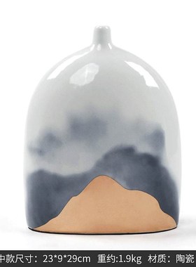 禅意水墨画陶瓷罐三件套新中式家居饰品样板房玄关柜书架复古摆件