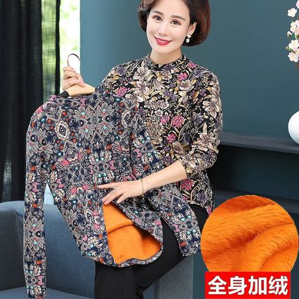 中老年女装秋冬加绒打底衫大码妈妈E装半高领保暖衣弹力长袖上衣