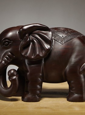 黑檀木雕大象摆件实木质雕刻一对象红木家居玄关办公室装饰工艺品