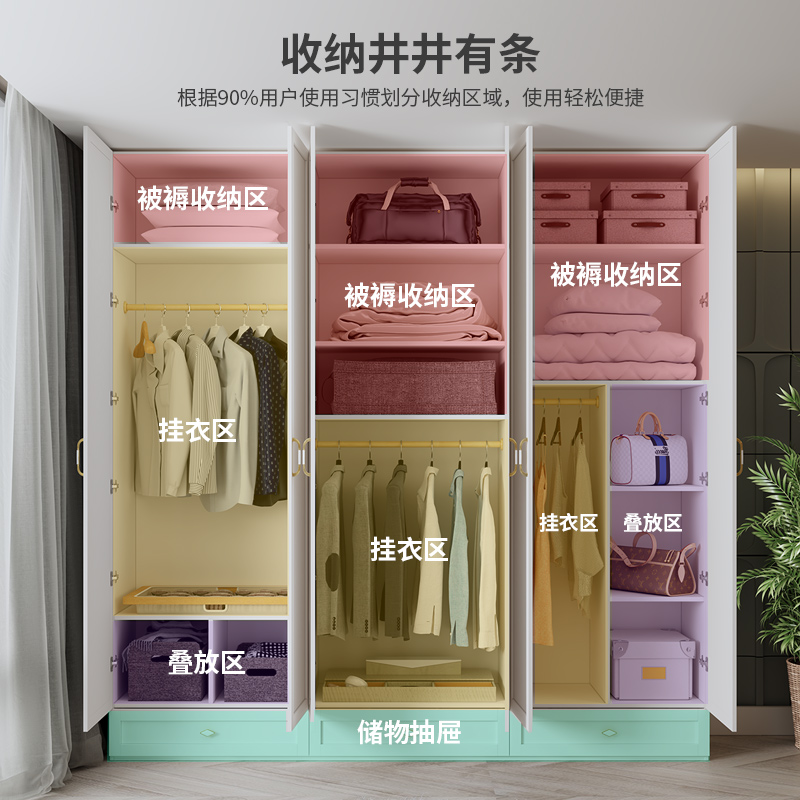 现代简约大容量收纳欧式一门到顶大衣柜白2/3/4/5/6门卧室柜子