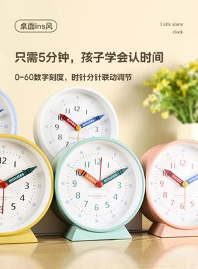 极简闹钟表中小学生宿p舍床头闹铃卧室静音可爱女生学习摆台式静