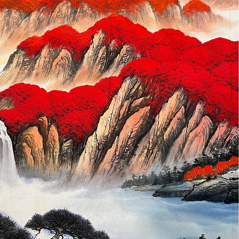 真手绘山水国画横幅小六尺鸿运当客厅办公室大厅背景墙饰画