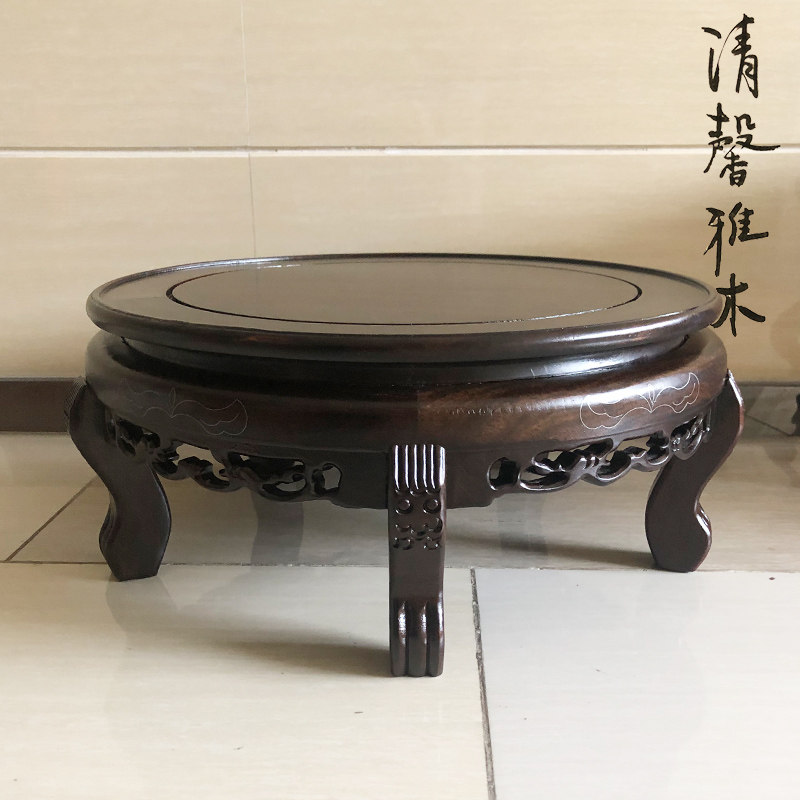 红木圆形酒坛酒瓶盆瓶盆景鱼缸古董玉器底座实木架