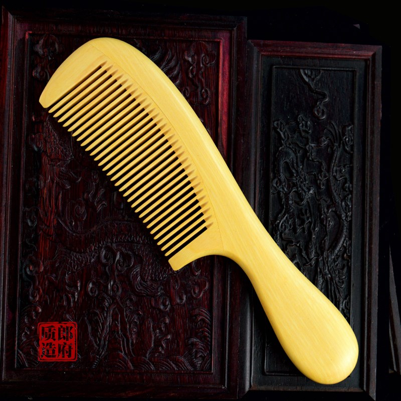 郎府小叶黄杨木梳子扁圆柄款细齿梳顺发造型梳礼品梳男女家用大号