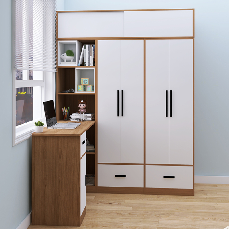 转角衣柜连电脑桌小户型卧室家用儿童拐角衣橱学习桌一体书架