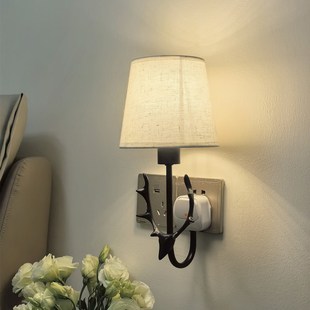 ld免布线壁灯插座式免打孔插电小夜灯遥控调光卧室床头灯