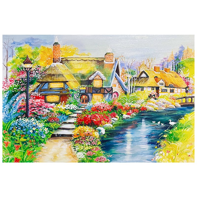 小桥流水挂画客厅乡村田园风景手绘油画玄大芬村饰壁画