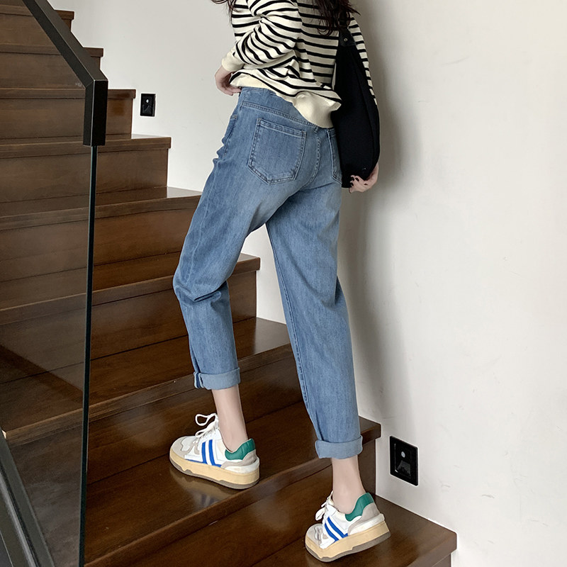 孕妇哈伦牛仔裤春秋夏季小个子九分显瘦直筒老爹裤宽松萝卜裤夏款