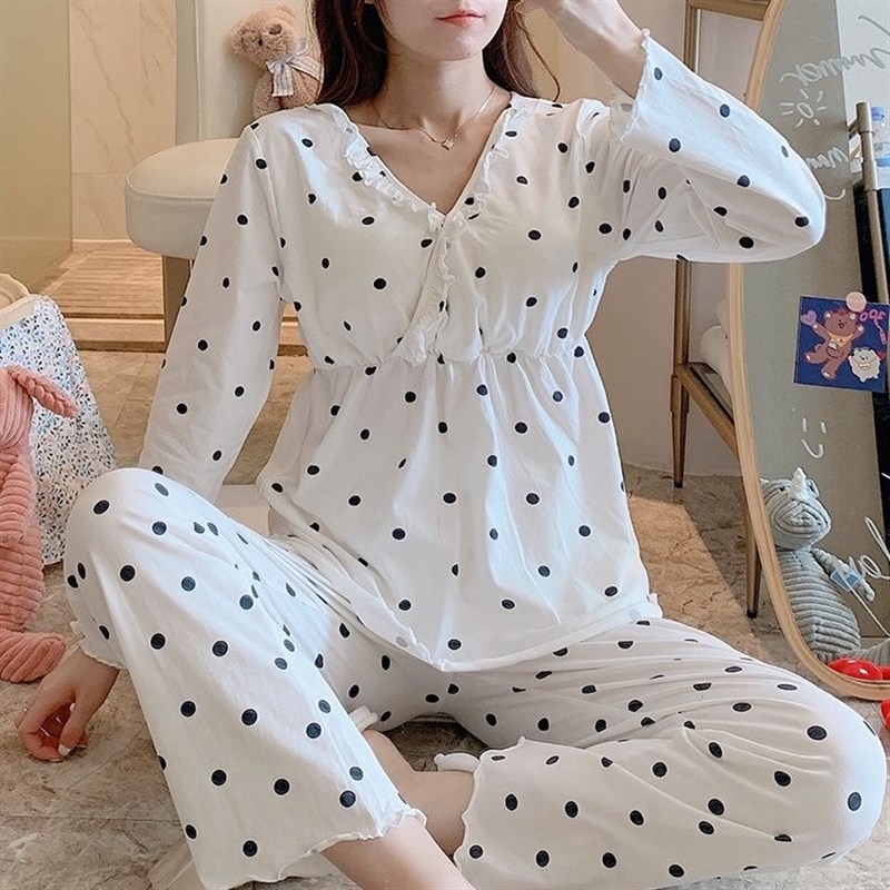孕妇套装宽松大尺码春秋哺乳睡衣产后哺乳月子服空调房夏孕期家居