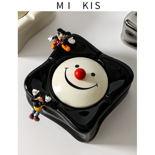 轻奢烟灰缸陶瓷带盖防飞灰家用客厅高端大气上档次高级感创意摆件