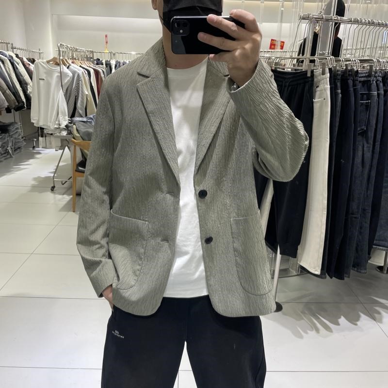 春季新款男韩版时尚宽松俩粒扣翻领纯色西服日系休闲百搭帅气单西