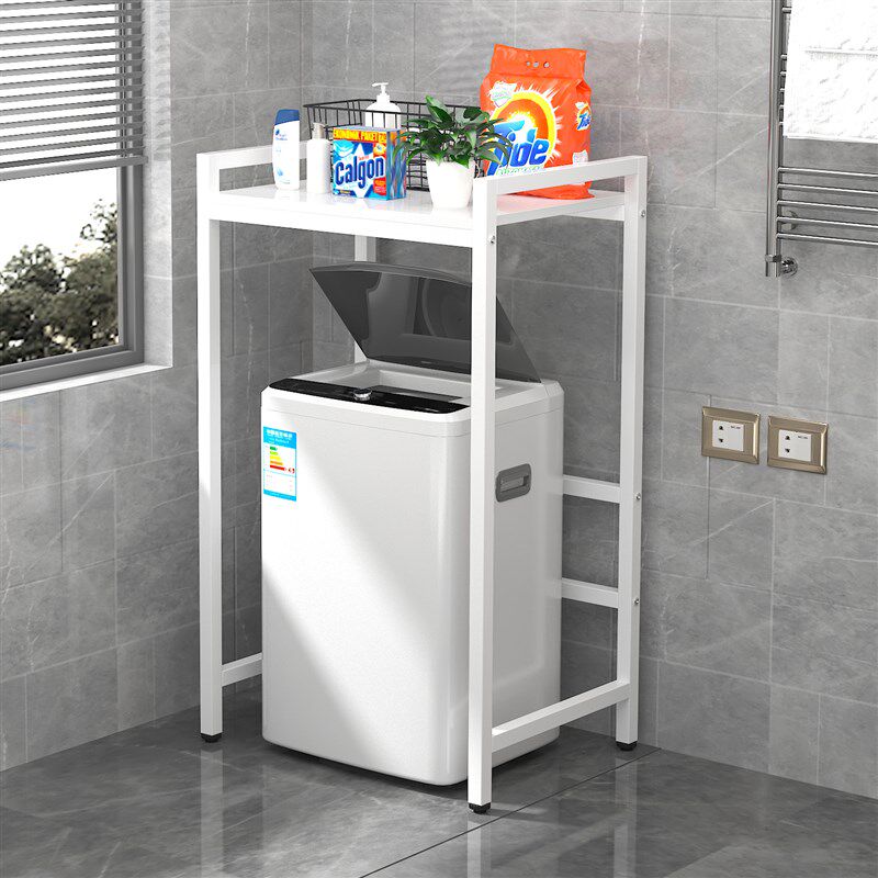 波轮洗衣机上方置物架阳台落地专用翻盖滚筒收纳架金属免打孔架子