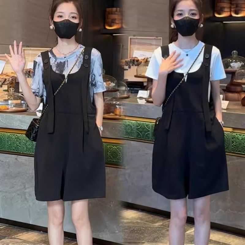 夏装搭配一整套2025新款小个子洋气休闲运动时尚背带裤两件套装女