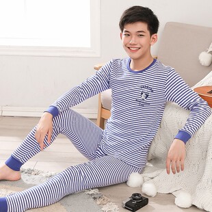 青少年薄款纯棉保暖内衣套装男孩大童初中学生全棉棉毛衫秋衣秋裤
