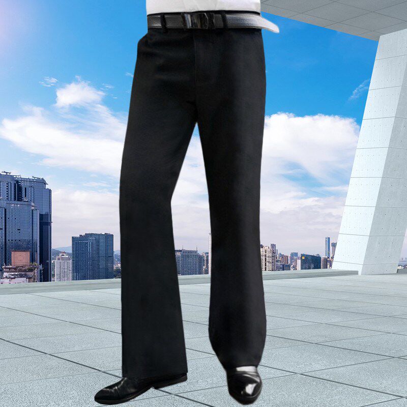 秋冬高腰微喇叭裤男垂感宽松休闲阔腿长裤抗皱免烫直筒微喇西裤