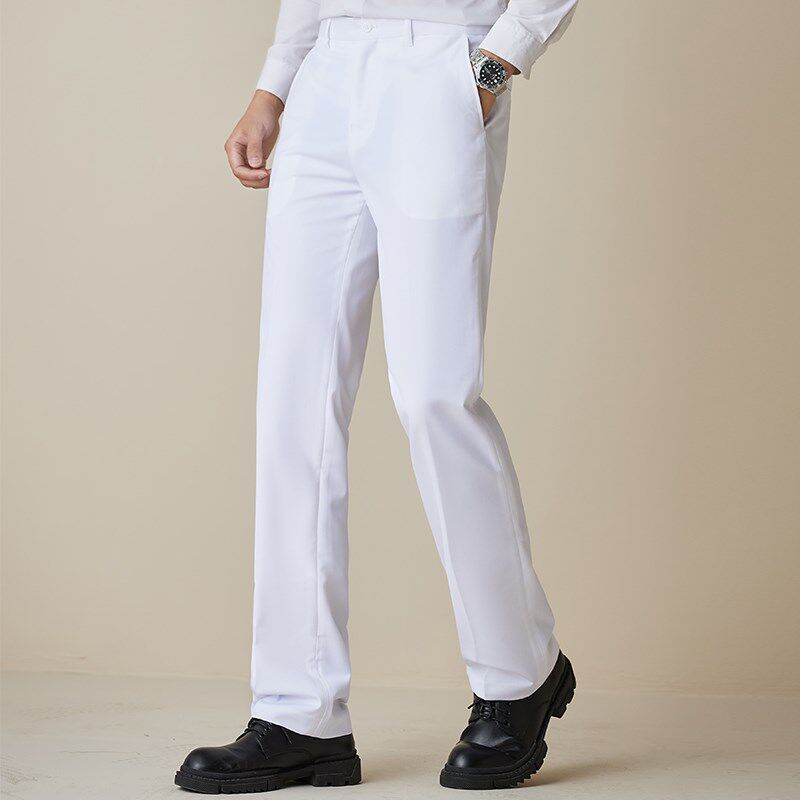 韩版休闲白色直筒西裤男青年修身垂感免烫西装裤时尚帅气百搭男裤