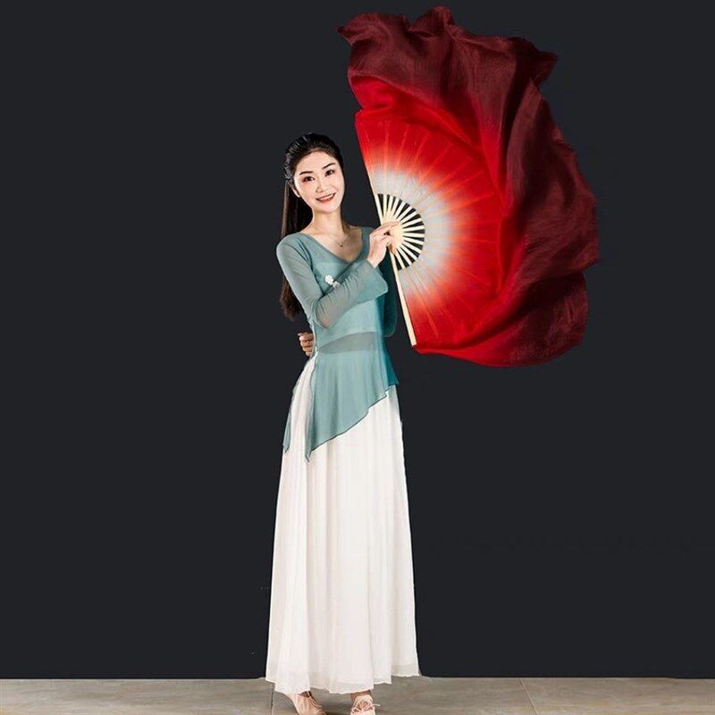扇子折扇万疆舞蹈扇子跳舞扇酒红渐变秧歌广场舞古典表演扇大红色