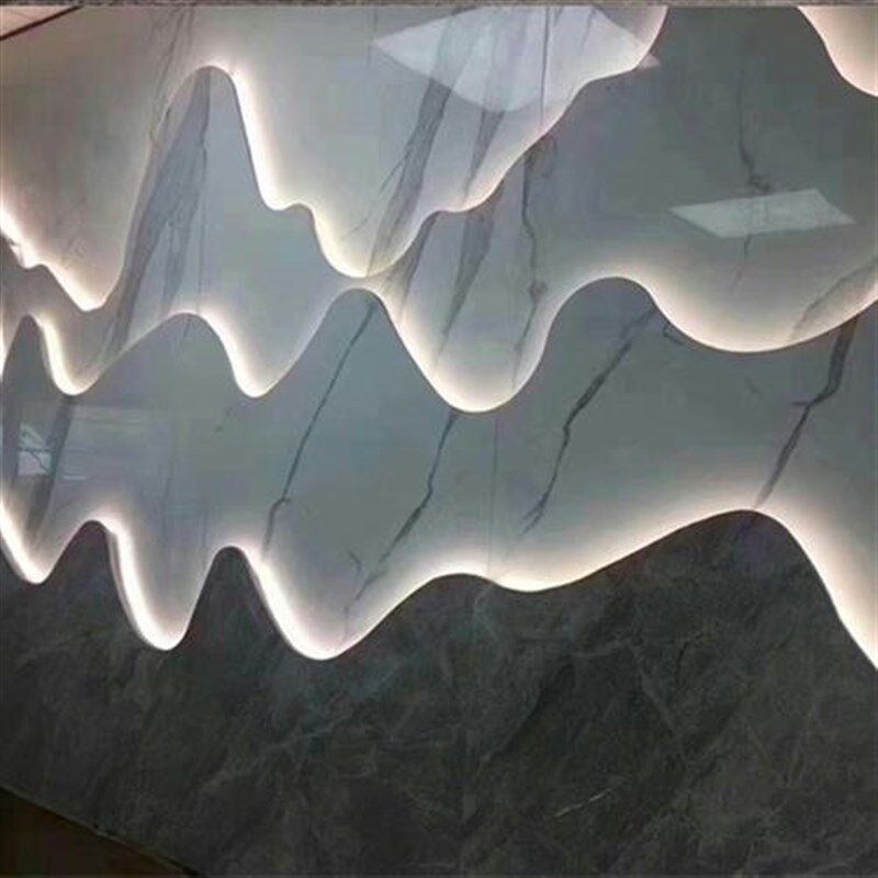 叠层石材电视墙水刀定制背景墙岩板沙发墙公司酒店大厅前台形象墙