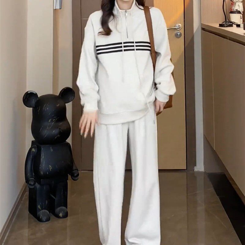 休闲韩版孕妇装2024早春新款长袖上衣阔腿裤两件套外穿显瘦女套装